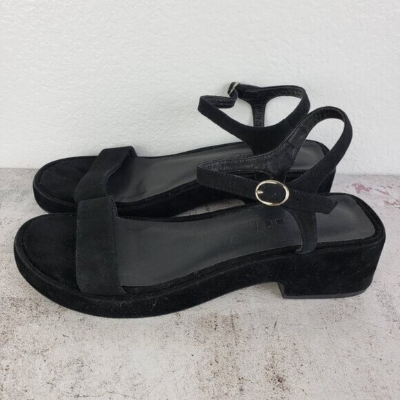 UNIF Black Chunky Sandals Y2K Square Toe Shoes Leather Suede size 11 Goth 90s - Picture 1 of 12